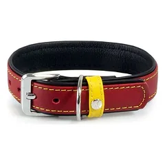 Das Lederband Halsband Frankfurt Black/Indian-Red/Vibrant-Yellow