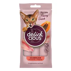 Delickcious Creamy Snack skanėstai su jūros lydekomis ir papaja katėms