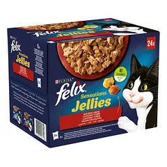 FELIX Sensations Jellies Kaimo skoniai drebučiuose 24x85g drėgnas kačių maistas