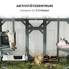 Lauko voljeras katėms su 4 platformomis ir nameliu, pilkas, 156 x 80 x 180 cm — 4 nuotrauka