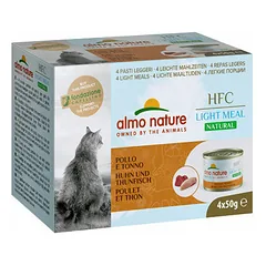 Almo Nature HFC Natural Light Meal Mega Pack ar tunci un vistu 4x50 g - konservi kaķiem