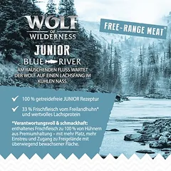 Wolf of Wilderness Junior "Blue River" – laisvai auginta vištiena ir lašiša, sausas maistas šunims — 5 nuotrauka
