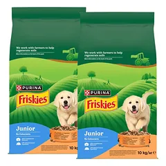 Friskies Junior Maistas šuniukams su vištiena ir daržovėmis su pienu 2x10 kg