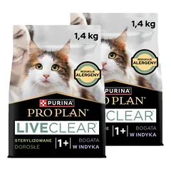 PRO PLAN LiveClear Maistas suaugusiems katėms po sterilizacijos, turtingas kalakutiena, 2x1,4 kg