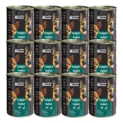  Super Beno GRAIN-FREE šunų skanėstai su kalakutiena ir triušiena padaže, 12x415 g