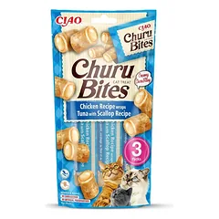 Churu Cat skanėstai katėms Bites Chicken Tuna Scallop 30g (vištiena, tunas, šukutės)