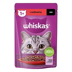 WHISKAS Adult paketėlis 85g drėgno kačių ėdalo su jautienos padažu suaugusioms katėms nuotrauka