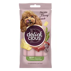 Delickcious kreminiai skanėstai šunims - jautiena pagardinta sūriu ir smidrais, 4 x 15 g