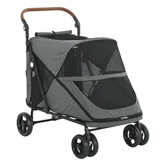Sulankstomas šunų vežimėlis su amortizacija, dideliems šunims iki 30 kg, pilkas
