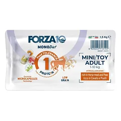 Forza10 Mini & Toy DIET Low Grain begrūdis sausas maistas mažiems šunims su arkliena mėsa ir žirniais, 1,5 kg — 3 nuotrauka