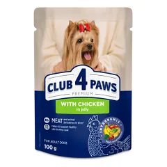 CLUB 4 PAWS Premium Visavertis konservuotas ėdalas su vištiena drebučiuose suaugusiems šunims, 100 g