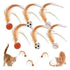 FurryFusion 6-teiliges Hüpfball-Spielzeugset mit Federn für Katzen