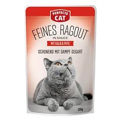 Perfecto Cat Feines Ragout, konservuotas pašaras katėms su veršiena ir kalakutiena, 100 g nuotrauka