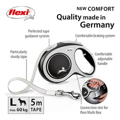 Flexi New Comfort Tape juostinis, juodas pavadėlis šunims, L, 5 m — 2 nuotrauka
