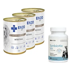 ENZO VET Žarnyno dieta šunims su ėriena 6x400g + LAB-V Synbiotic Vet - virškinamojo trakto sveikata ir žarnyno mikroflora šunims ir katėms 45 kapsulės