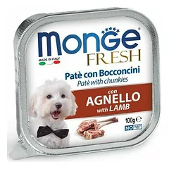 Monge Fresh paštetas ir gabaliukai su ėriena, drėgnas maistas šunims 100 g
