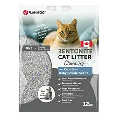 Flamingo CAT LITTER BENTONITE WITH BABY POWDER & ZEOLITE FINE GRAINS CLUMPING 12kg