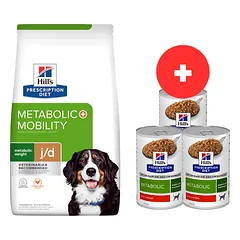 HILL'S Prescription Diet Canine Metabolic + Mobility 12kg šunims, turintiems antsvorio + 3 x 370g šunų ėdalo NEMOKAMAI