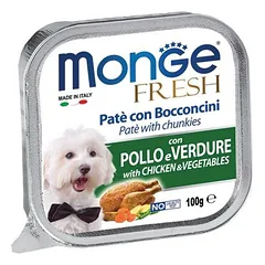 MONGE Fresh Alu Pate&chunkies konservai šunims su vištiena, 100 g
