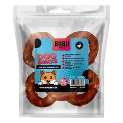 Bubu Pets rawhide ring with duck 10cm – buivolo oda apvynioti antienos mėsos žiedai, 500g