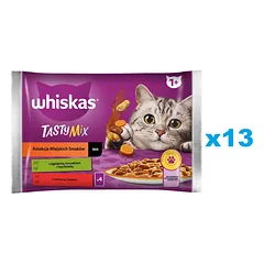 WHISKAS Adult 52x85g Rural Flavours Collection drėgnas kačių ėdalas su ėriena, vištiena ir morkomis, jautiena ir paukštiena.