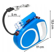 Automatinis pavadėlis šunims ir katėms, tvirtas diržas, 5 m, su stabdymu, iki 15 kg, LED žibintuvėlis — 2 nuotrauka