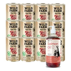 Wild Farm Pate Lamb 12x400g ėrienos ėdalas šunims be glitimo + LAB V Lašišų aliejus šunims ir katėms 1000ml