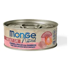 MONGE Natural konservuotas papildas su tunu, vištiena ir krevetėmis suaugusioms katėms, 80 g