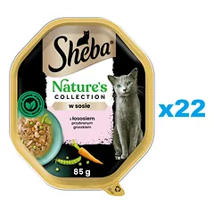 SHEBA Nature’s Collection 22x85 g drėgnas visavertis ėdalas suaugusioms katėms su lašiša ir žirneliais padaže