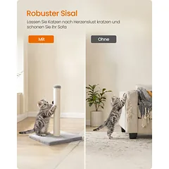 Kačių draskyklė su sizalio stulpu ir pliušiniu kamuoliuku, pilka, 44 cm — 4 nuotrauka