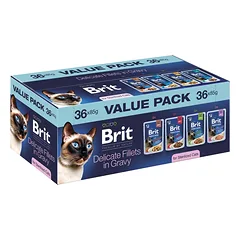 BRIT Premium by Nature Cat Sterilized Fillets in Gravy Value Pack 36x85 g mėsos ir žuvies filė su padažu, skirti sterilizuotiems katėms