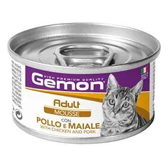Gemon Wet Cat Mousse Adult drėgnas maistas katėms su vištiena ir kiauliena, 85 g