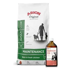 ARION Original Maintenance Adult Large 12kg + Lab-V 100% lašišų aliejus įvairaus amžiaus šunims ir katėms 500ml šalto spaudimo