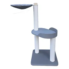 Tvirta, medinė draskyklė su trimis stulpais, guoliu, 130cm (pasirenkama spalva, virvė)