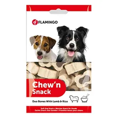 Flamingo Chew'n Snack Duo Bones - treniruočių skanėstai šunims, su ėriena ir ryžiais