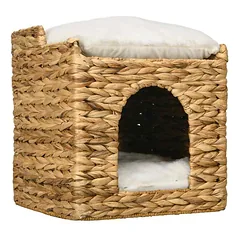Kačių namelis PawHut 37,5x37,5x41,5cm., šviesiai rudos/baltos spalvos