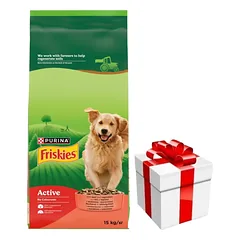 Friskies Active maistas suaugusiems šunims su jautiena ir daržovėmis, 15 kg + Staigmena ŠUNIUI