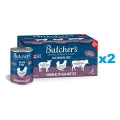 BUTCHER'S Original Recipe in jelly Mix skoniai su kepenimis arba inkstais 12x400 g Želė gabalėliai su jautiena, ėriena ir vištiena šunims