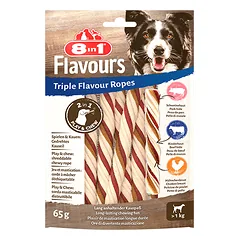 8in1 FLAVOURS trigubo skonio skanėstas šuniui, virvelės, 65g