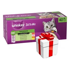 WHISKAS TASTY MIX drėgnas kačių maistas Chef's choice in sauce 40 x 85 g + Staigmena katei