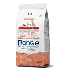 2 vnt. Monge spec.line monoprotein mini Puppy sausas pašaras mažų veislių jauniems šuniukams su lašiša ir ryžiais 2,5kg