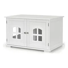 Kačių tualeto spintelė su pertvara, balta ir kavos spalvos, 81,3 x 53,3 x 48,3 cm — 4 nuotrauka