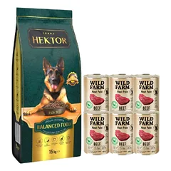 HEKTOR BALANCED Adult 15kg + WILD FARM Pate Beef 6x400g