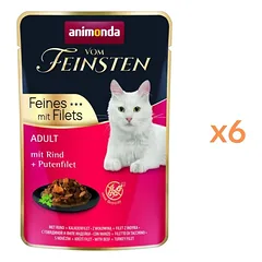 ANIMONDA Vom Feinsten Fines mit Filets Adult Jautiena ir kalakutienos filė 6x85g drėgnas maistas katėms