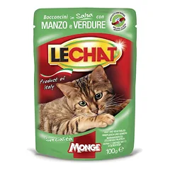 LeChat Pouches su jautienos ir daržovių gabaliukais, kompleksiniai drėgni konservai suaugusiems katams, 100 g nuotrauka