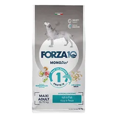 Forza10 Maxi Diet su žuvimi hipoalerginis sausas maistas suaugusiems didelių veislių šunims su žuvimi ir ryžiais, 12 kg