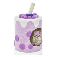 GIANTEX Kratzbaum Boba Tea Cup 67 cm, Kratzfläche, Hängender Ball, Modern