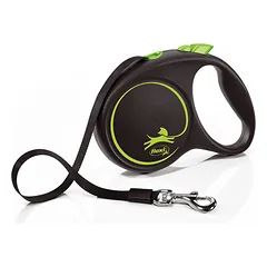 FLEXI Black design M tape automatinis pavadėlis šunims iki 25kg, juosta 5m, žalias
