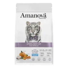Amanova Sterilised sausas pašaras su balta žuvimi ir moliūgais sterilizuotoms katėms - Pet24