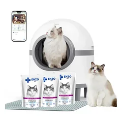 Išmanioji savaime išsivalanti kačių kraiko dėžė smart wifi apka 60l (54 x 54 x 63 cm) + 3 paketėliai ENZO VET Sterilizuota NEMOKAMAI